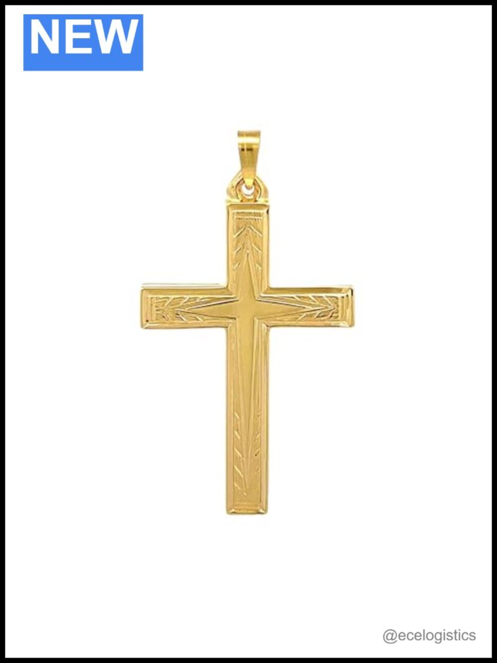 Solid 14K Yellow Gold Engraved Cross Pendant Necklace with Chain